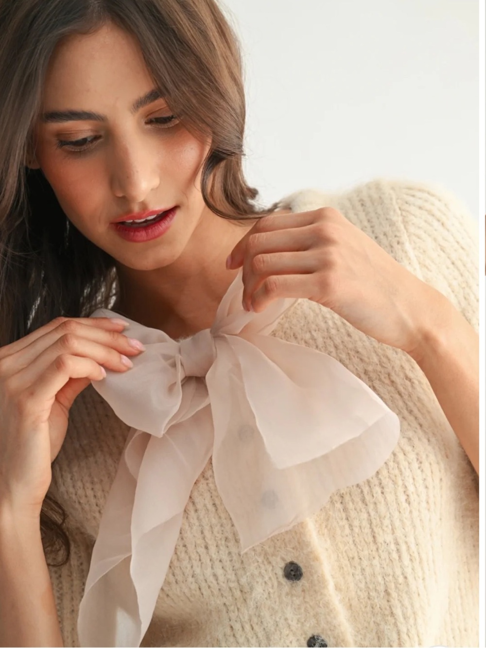 NWT Camellia Grace Chiffon Bow Cardigan - Picture 3 of 13